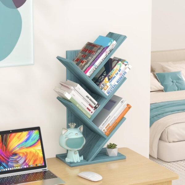 10 Tier Tree Book Shelf, Floor Standing Wood Bookshelf for Narrow Space, Storage Organizer Bookshelves for Books/CDs/Magazine, Bookcase with Shelves for Home Office, Living Room - Brown