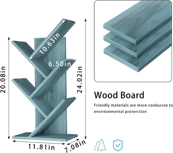 10 Tier Tree Book Shelf, Floor Standing Wood Bookshelf for Narrow Space, Storage Organizer Bookshelves for Books/CDs/Magazine, Bookcase with Shelves for Home Office, Living Room - Brown