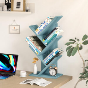 10 Tier Tree Book Shelf, Floor Standing Wood Bookshelf for Narrow Space, Storage Organizer Bookshelves for Books/CDs/Magazine, Bookcase with Shelves for Home Office, Living Room - Brown