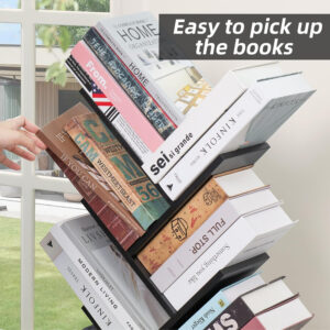 10 Tier Tree Book Shelf, Floor Standing Wood Bookshelf for Narrow Space, Storage Organizer Bookshelves for Books/CDs/Magazine, Bookcase with Shelves for Home Office, Living Room - Brown