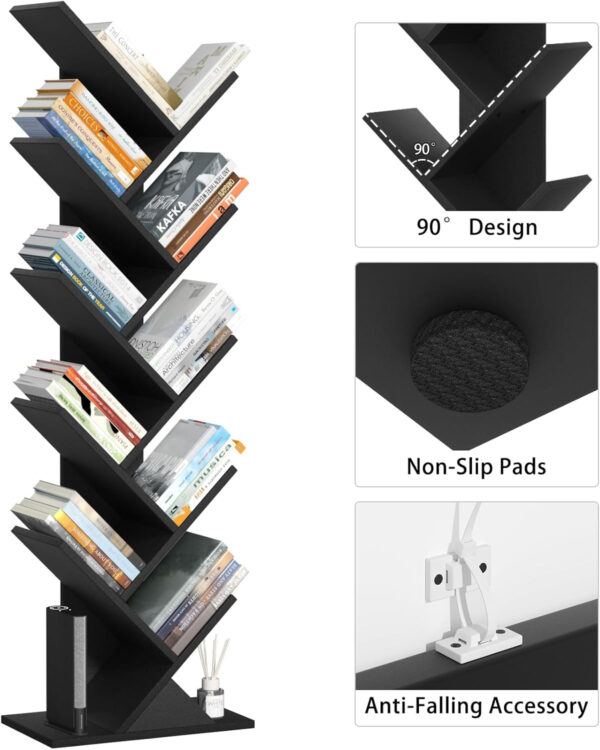 10 Tier Tree Book Shelf, Floor Standing Wood Bookshelf for Narrow Space, Storage Organizer Bookshelves for Books/CDs/Magazine, Bookcase with Shelves for Home Office, Living Room - Brown