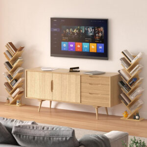 10 Tier Tree Book Shelf, Floor Standing Wood Bookshelf for Narrow Space, Storage Organizer Bookshelves for Books/CDs/Magazine, Bookcase with Shelves for Home Office, Living Room - Brown