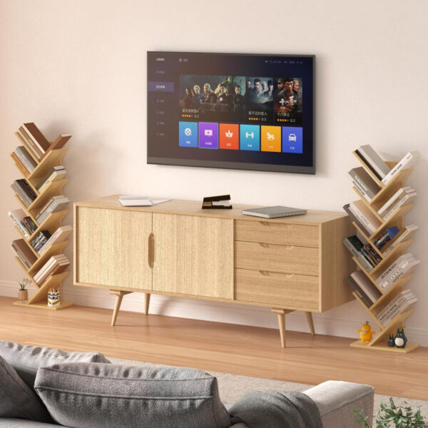 10 Tier Tree Book Shelf, Floor Standing Wood Bookshelf for Narrow Space, Storage Organizer Bookshelves for Books/CDs/Magazine, Bookcase with Shelves for Home Office, Living Room - Brown