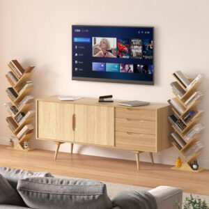 10 Tier Tree Book Shelf, Floor Standing Wood Bookshelf for Narrow Space, Storage Organizer Bookshelves for Books/CDs/Magazine, Bookcase with Shelves for Home Office, Living Room - Brown