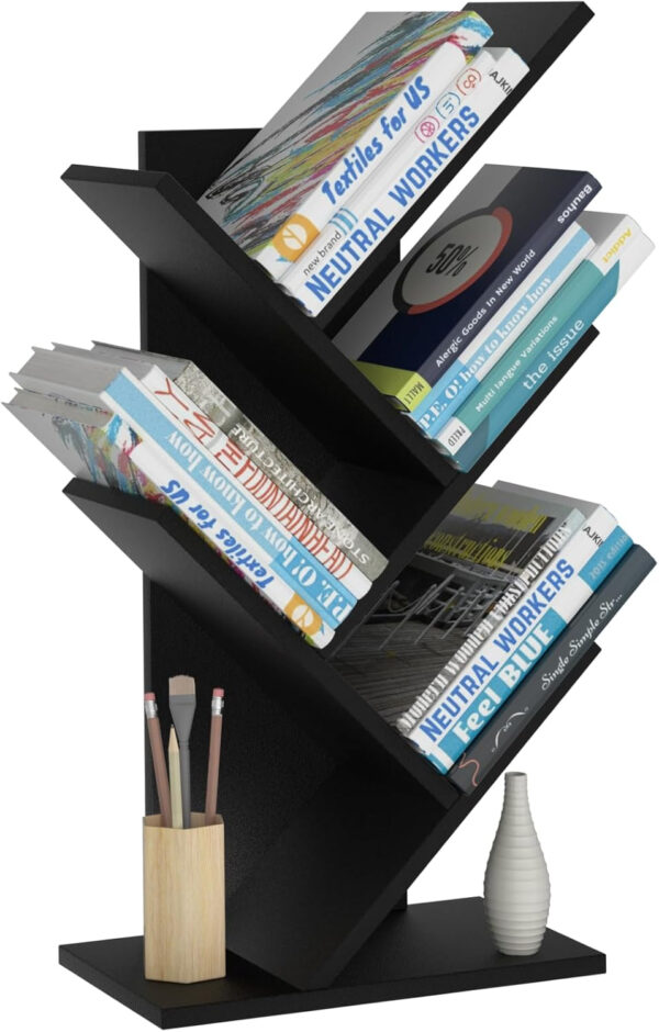 10 Tier Tree Book Shelf, Floor Standing Wood Bookshelf for Narrow Space, Storage Organizer Bookshelves for Books/CDs/Magazine, Bookcase with Shelves for Home Office, Living Room - Brown