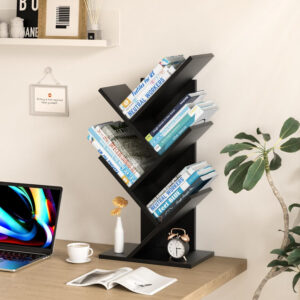 10 Tier Tree Book Shelf, Floor Standing Wood Bookshelf for Narrow Space, Storage Organizer Bookshelves for Books/CDs/Magazine, Bookcase with Shelves for Home Office, Living Room - Brown