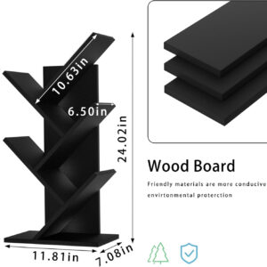 10 Tier Tree Book Shelf, Floor Standing Wood Bookshelf for Narrow Space, Storage Organizer Bookshelves for Books/CDs/Magazine, Bookcase with Shelves for Home Office, Living Room - Brown