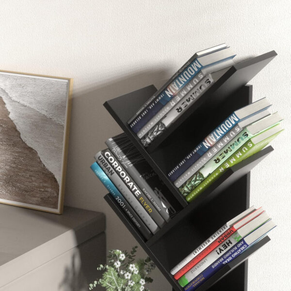 10 Tier Tree Book Shelf, Floor Standing Wood Bookshelf for Narrow Space, Storage Organizer Bookshelves for Books/CDs/Magazine, Bookcase with Shelves for Home Office, Living Room - Brown