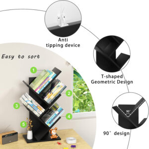 10 Tier Tree Book Shelf, Floor Standing Wood Bookshelf for Narrow Space, Storage Organizer Bookshelves for Books/CDs/Magazine, Bookcase with Shelves for Home Office, Living Room - Brown