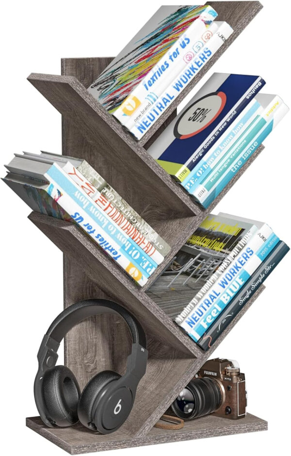 10 Tier Tree Book Shelf, Floor Standing Wood Bookshelf for Narrow Space, Storage Organizer Bookshelves for Books/CDs/Magazine, Bookcase with Shelves for Home Office, Living Room - Brown