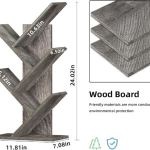 10 Tier Tree Book Shelf, Floor Standing Wood Bookshelf for Narrow Space, Storage Organizer Bookshelves for Books/CDs/Magazine, Bookcase with Shelves for Home Office, Living Room - Brown