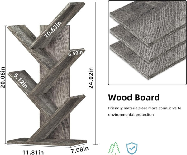 10 Tier Tree Book Shelf, Floor Standing Wood Bookshelf for Narrow Space, Storage Organizer Bookshelves for Books/CDs/Magazine, Bookcase with Shelves for Home Office, Living Room - Brown