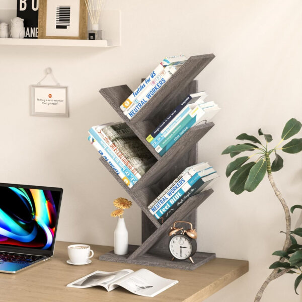 10 Tier Tree Book Shelf, Floor Standing Wood Bookshelf for Narrow Space, Storage Organizer Bookshelves for Books/CDs/Magazine, Bookcase with Shelves for Home Office, Living Room - Brown