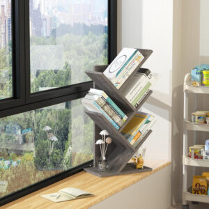 10 Tier Tree Book Shelf, Floor Standing Wood Bookshelf for Narrow Space, Storage Organizer Bookshelves for Books/CDs/Magazine, Bookcase with Shelves for Home Office, Living Room - Brown