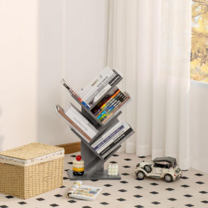 10 Tier Tree Book Shelf, Floor Standing Wood Bookshelf for Narrow Space, Storage Organizer Bookshelves for Books/CDs/Magazine, Bookcase with Shelves for Home Office, Living Room - Brown