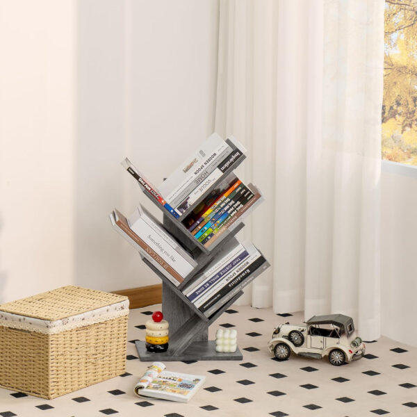 10 Tier Tree Book Shelf, Floor Standing Wood Bookshelf for Narrow Space, Storage Organizer Bookshelves for Books/CDs/Magazine, Bookcase with Shelves for Home Office, Living Room - Brown