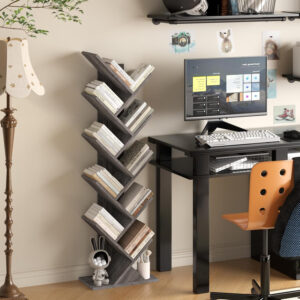 10 Tier Tree Book Shelf, Floor Standing Wood Bookshelf for Narrow Space, Storage Organizer Bookshelves for Books/CDs/Magazine, Bookcase with Shelves for Home Office, Living Room - Brown