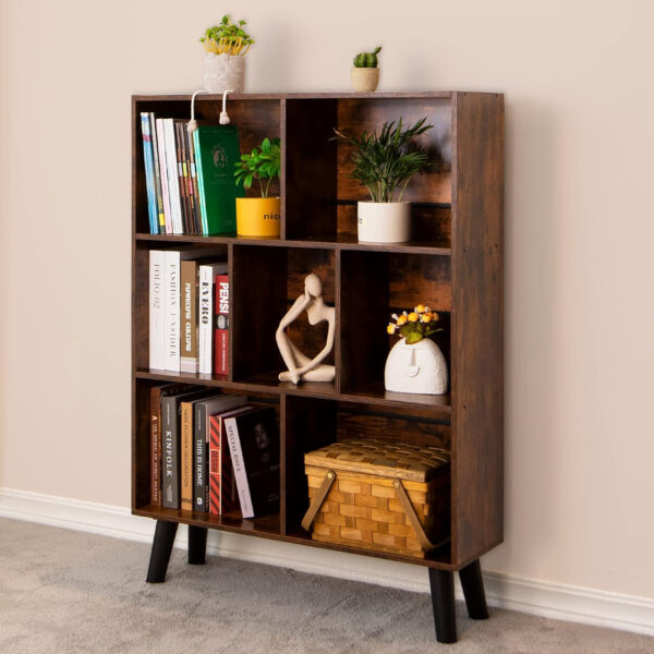 68874bfca77f542fce5d629f590f11bc6bfd40e776b3b25fd2bce.jpg LEYAOYAO Cube Bookshelf 3 Tier Mid-Century Rustic Brown Modern Bookcase with Legs,Retro Wood Bookshelves Storage Organizer Shelf,Freestanding Open Book Shelves for Bedroom,Living Room,Office