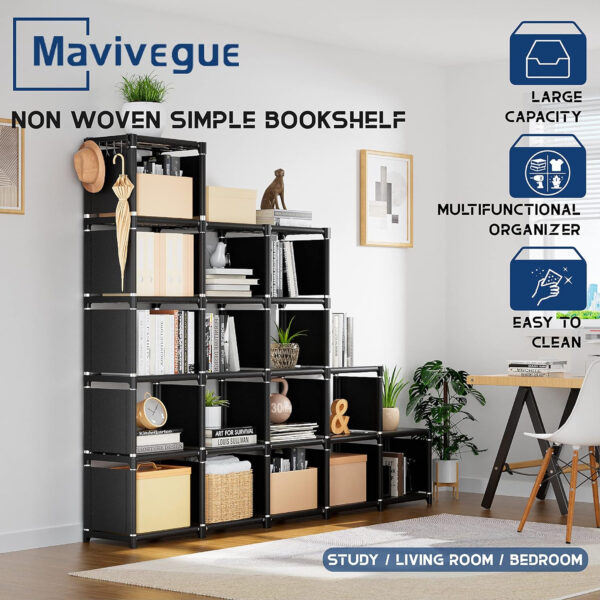 68874d4ae7d3d70093a1ab37bc5bafab1c00f0268e219055f0036.jpg Mavivegue Bookcase, 18-Cube Extra Large Book Shelf, DIY Cube Storage Organizer for Bedroom, Living Room, Home Office - Black