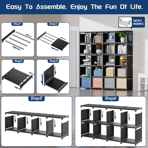 68874d50eba2ceebbd08001aef261aca02facc7a7a4cdc9fe7d27.jpg Mavivegue Bookcase, 18-Cube Extra Large Book Shelf, DIY Cube Storage Organizer for Bedroom, Living Room, Home Office - Black