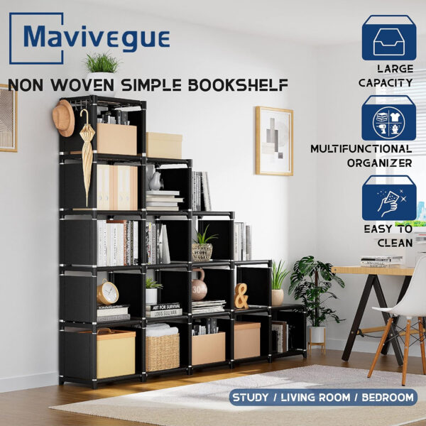 68874d808313902168de9803f8d7421a96d3b9a7df5c739cba6ce.jpg Mavivegue Bookcase, 18-Cube Extra Large Book Shelf, DIY Cube Storage Organizer for Bedroom, Living Room, Home Office - Black
