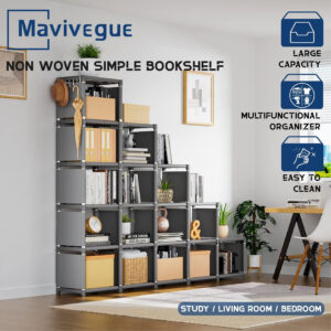 68874d9e3eeff7cd6c248016f138c6a8d01913013be47f1cd584b.jpg Mavivegue Bookcase, 18-Cube Extra Large Book Shelf, DIY Cube Storage Organizer for Bedroom, Living Room, Home Office - Black