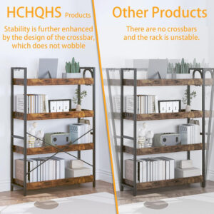 HCHQHS Adjustable 6 Tier Open Bookcase, Rustic Farmhouse Book Shelves, Industrial Wood and Black Metal Bookshelves, Mid Century Bookcase for Home Office Living Room Bedroom