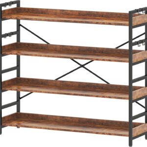 HCHQHS Adjustable 6 Tier Open Bookcase, Rustic Farmhouse Book Shelves, Industrial Wood and Black Metal Bookshelves, Mid Century Bookcase for Home Office Living Room Bedroom