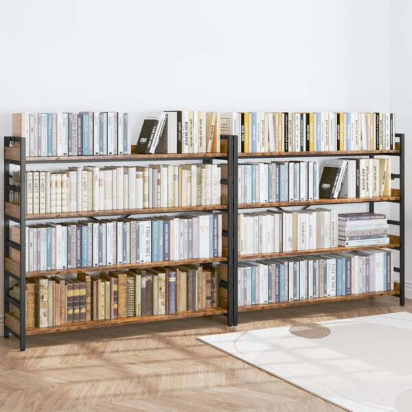 HCHQHS Adjustable 6 Tier Open Bookcase, Rustic Farmhouse Book Shelves, Industrial Wood and Black Metal Bookshelves, Mid Century Bookcase for Home Office Living Room Bedroom