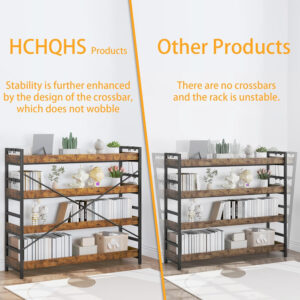 HCHQHS Adjustable 6 Tier Open Bookcase, Rustic Farmhouse Book Shelves, Industrial Wood and Black Metal Bookshelves, Mid Century Bookcase for Home Office Living Room Bedroom