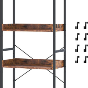 HCHQHS Adjustable 6 Tier Open Bookcase, Rustic Farmhouse Book Shelves, Industrial Wood and Black Metal Bookshelves, Mid Century Bookcase for Home Office Living Room Bedroom