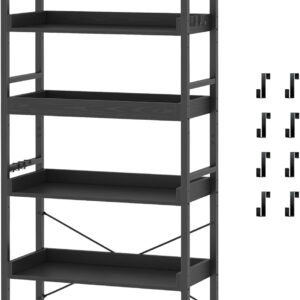 HCHQHS Adjustable 6 Tier Open Bookcase, Rustic Farmhouse Book Shelves, Industrial Wood and Black Metal Bookshelves, Mid Century Bookcase for Home Office Living Room Bedroom