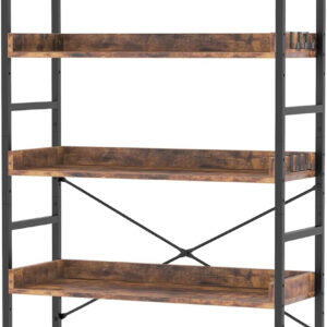 HCHQHS Adjustable 6 Tier Open Bookcase, Rustic Farmhouse Book Shelves, Industrial Wood and Black Metal Bookshelves, Mid Century Bookcase for Home Office Living Room Bedroom