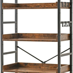 HCHQHS Adjustable 6 Tier Open Bookcase, Rustic Farmhouse Book Shelves, Industrial Wood and Black Metal Bookshelves, Mid Century Bookcase for Home Office Living Room Bedroom