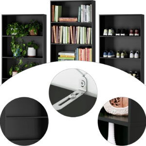 FOTOSOK 6-Tier Open Bookcase and Bookshelf, Freestanding Display Storage Shelves Tall Bookcase for Bedroom, Living Room and Office, Black