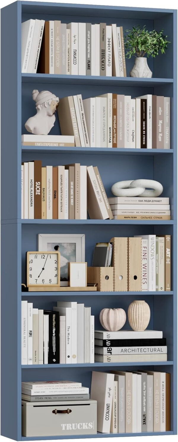 FOTOSOK 6-Tier Open Bookcase and Bookshelf, Freestanding Display Storage Shelves Tall Bookcase for Bedroom, Living Room and Office, Black