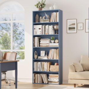 FOTOSOK 6-Tier Open Bookcase and Bookshelf, Freestanding Display Storage Shelves Tall Bookcase for Bedroom, Living Room and Office, Black