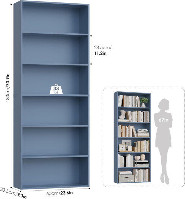 FOTOSOK 6-Tier Open Bookcase and Bookshelf, Freestanding Display Storage Shelves Tall Bookcase for Bedroom, Living Room and Office, Black