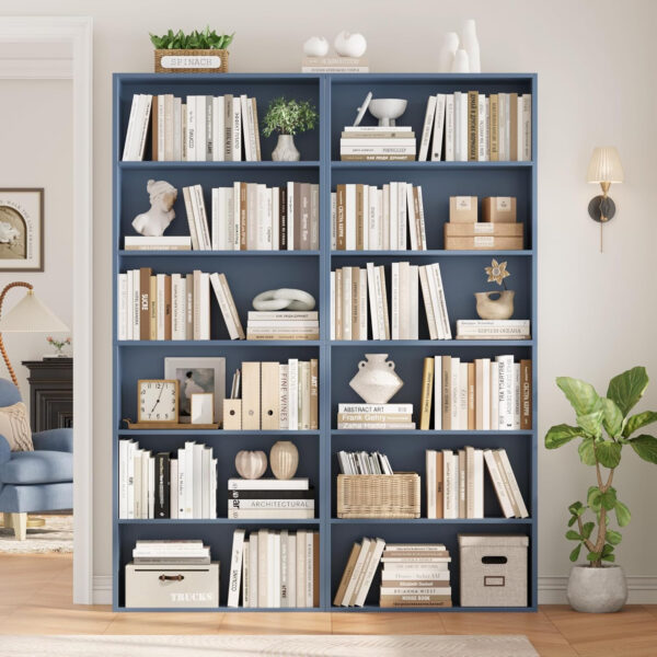 FOTOSOK 6-Tier Open Bookcase and Bookshelf, Freestanding Display Storage Shelves Tall Bookcase for Bedroom, Living Room and Office, Black