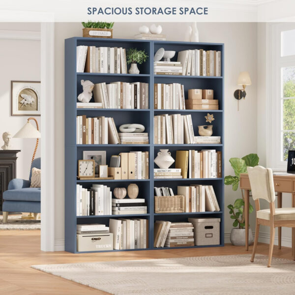 FOTOSOK 6-Tier Open Bookcase and Bookshelf, Freestanding Display Storage Shelves Tall Bookcase for Bedroom, Living Room and Office, Black