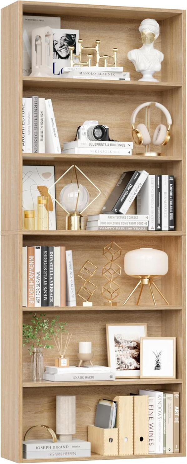 FOTOSOK 6-Tier Open Bookcase and Bookshelf, Freestanding Display Storage Shelves Tall Bookcase for Bedroom, Living Room and Office, Black