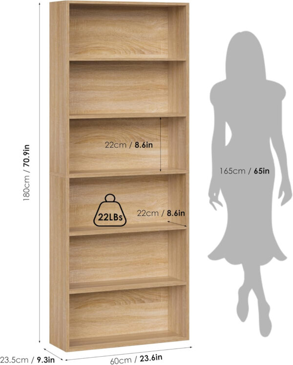 FOTOSOK 6-Tier Open Bookcase and Bookshelf, Freestanding Display Storage Shelves Tall Bookcase for Bedroom, Living Room and Office, Black