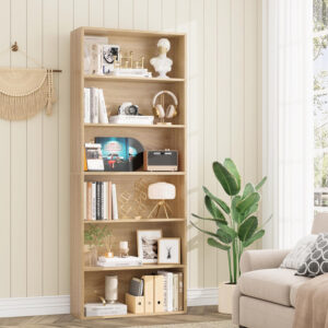FOTOSOK 6-Tier Open Bookcase and Bookshelf, Freestanding Display Storage Shelves Tall Bookcase for Bedroom, Living Room and Office, Black