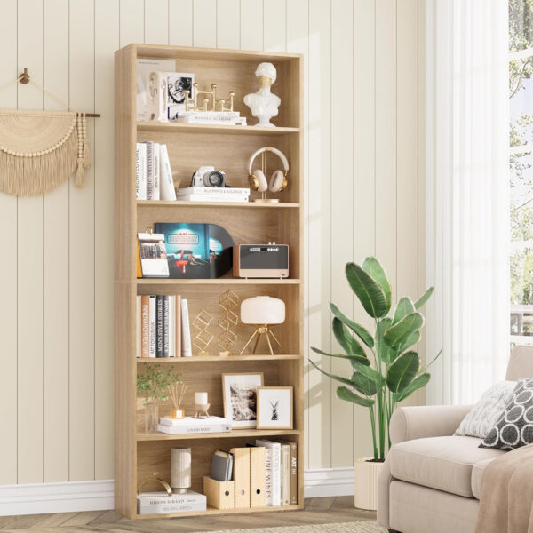 FOTOSOK 6-Tier Open Bookcase and Bookshelf, Freestanding Display Storage Shelves Tall Bookcase for Bedroom, Living Room and Office, Black