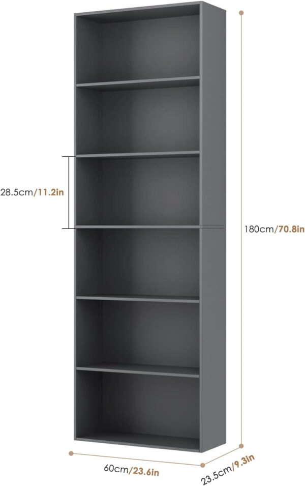FOTOSOK 6-Tier Open Bookcase and Bookshelf, Freestanding Display Storage Shelves Tall Bookcase for Bedroom, Living Room and Office, Black