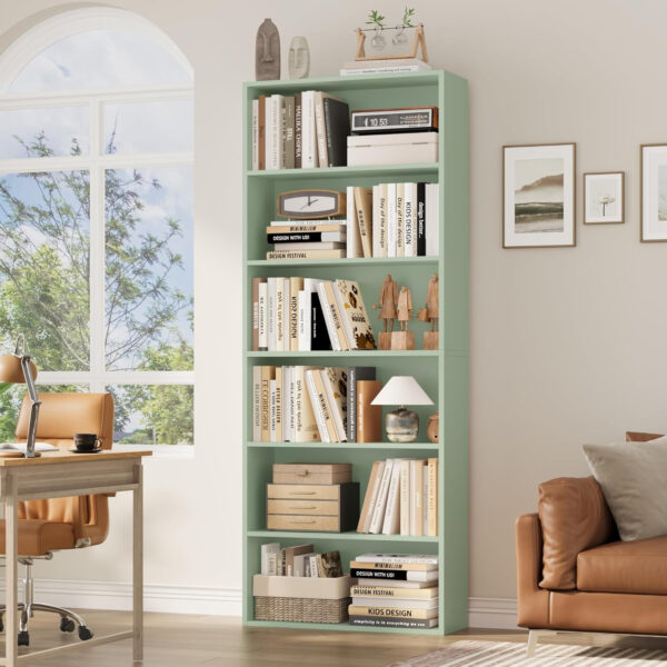 FOTOSOK 6-Tier Open Bookcase and Bookshelf, Freestanding Display Storage Shelves Tall Bookcase for Bedroom, Living Room and Office, Black