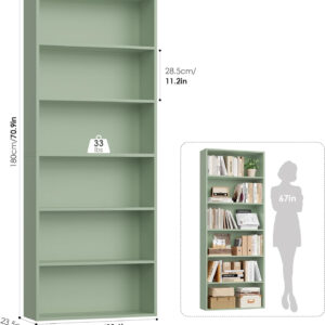 FOTOSOK 6-Tier Open Bookcase and Bookshelf, Freestanding Display Storage Shelves Tall Bookcase for Bedroom, Living Room and Office, Black