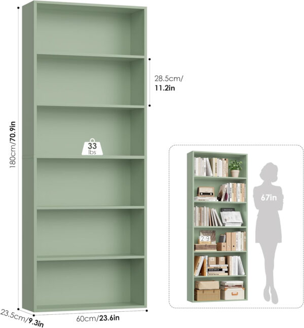 FOTOSOK 6-Tier Open Bookcase and Bookshelf, Freestanding Display Storage Shelves Tall Bookcase for Bedroom, Living Room and Office, Black