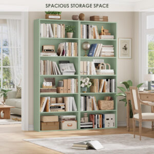 FOTOSOK 6-Tier Open Bookcase and Bookshelf, Freestanding Display Storage Shelves Tall Bookcase for Bedroom, Living Room and Office, Black
