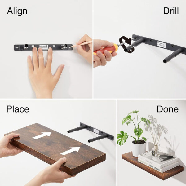 BAYKA Floating Shelves for Wall, Wall Mounted Rustic Wood Shelves for Bathroom, Bedroom, Living Room, Kitchen, Hanging Shelf for Books/Storage/Room Decor with 22lbs Capacity (Black, Set of 3, 15.7in)